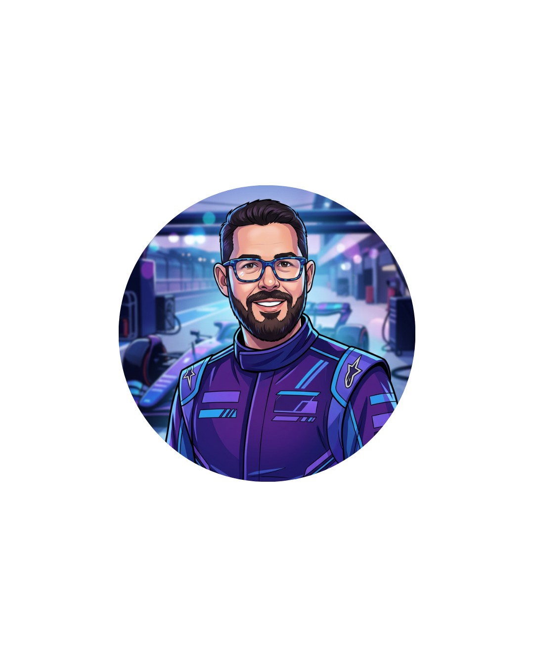 Avatar cartoon F1 viola e blu